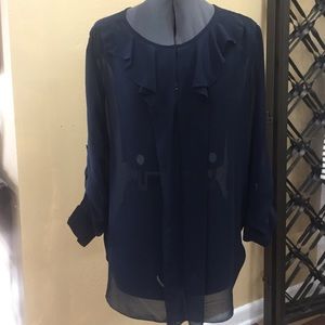 Joe fresh navy raw edge top